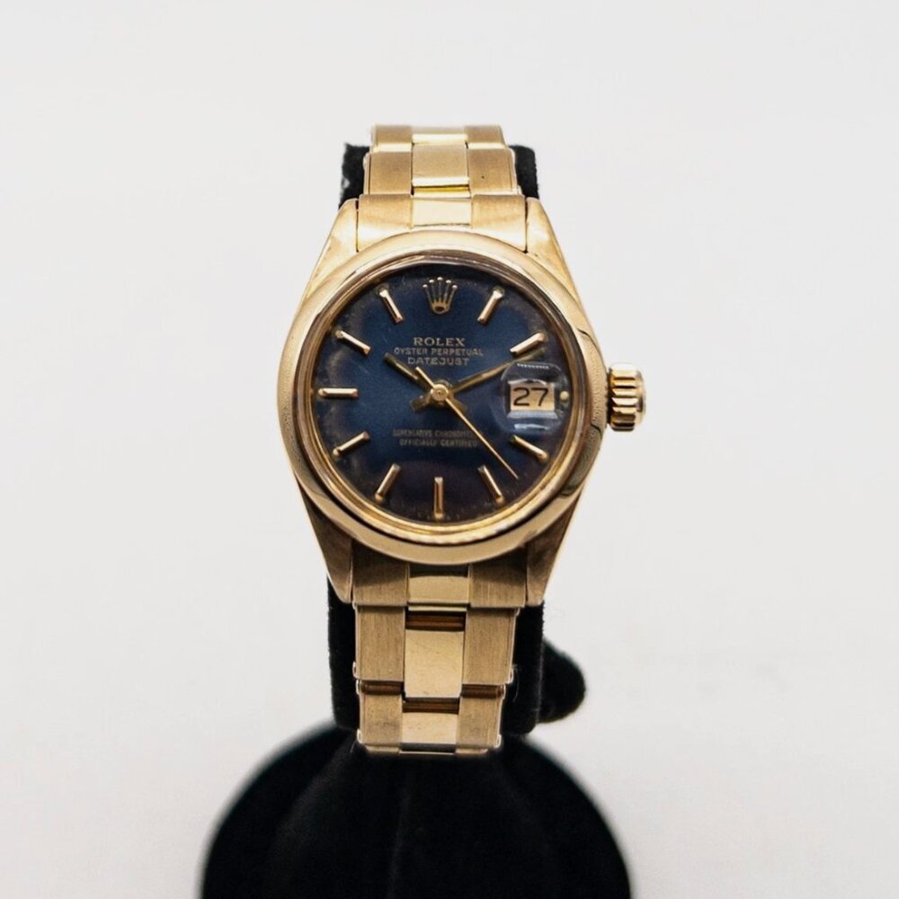 ROLEX BLUE Ladies DATEJUST 18k Yellow Gold Watch